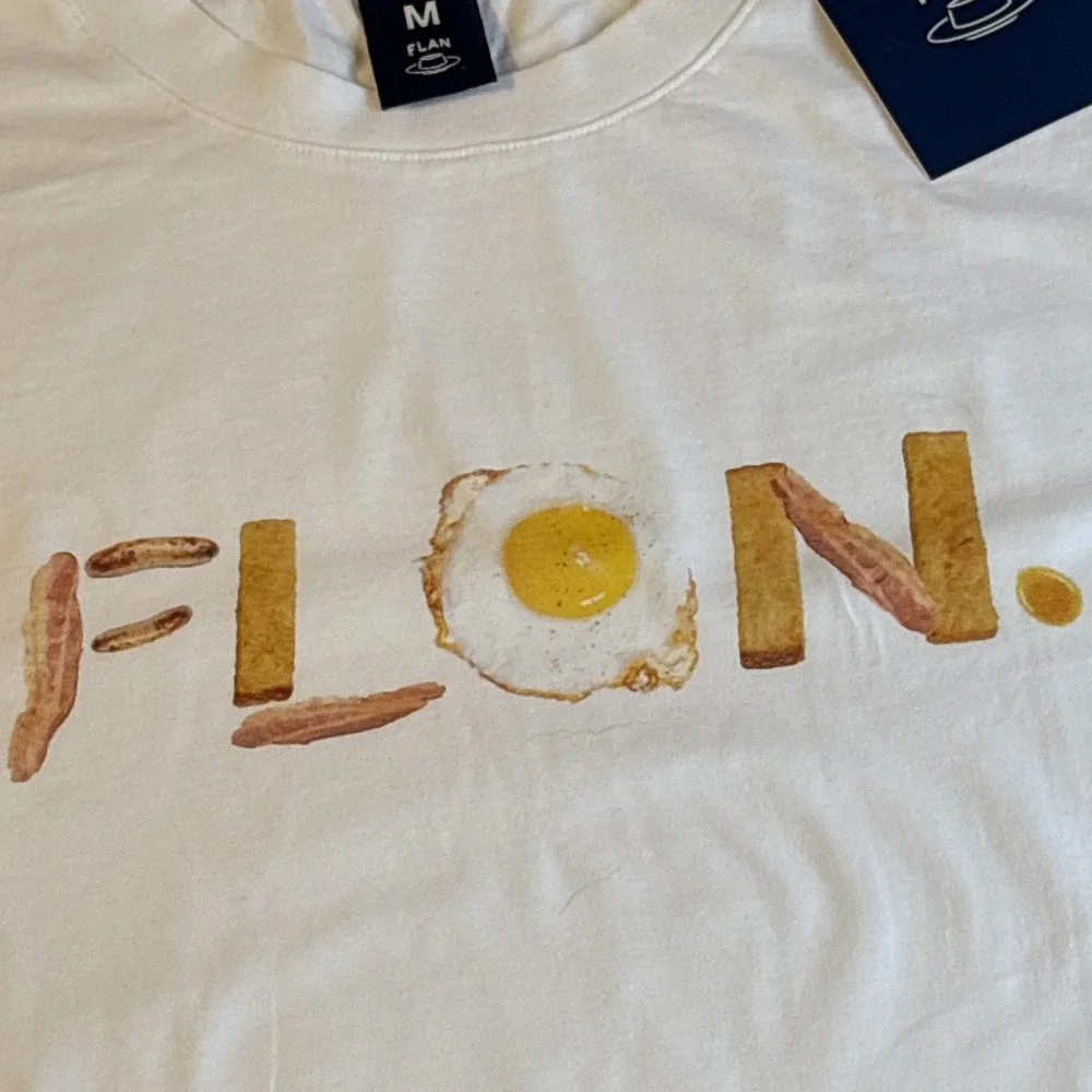 FLAN LABS Bacon Fried Egg‎ & French Toast Stix Graphic T-shirt Unisex MED Oversz